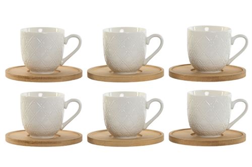 PC-217581 CHAVENA CAFÉ SET 6 PORCELANA BAMBU 90ML BRANCO