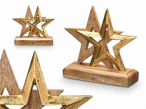 75553 SUPORTE DECORATIVO DUPLA ESTRELA DOURADO 18X6X15 CM
