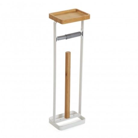 21810065 PORTA ROLOS METAL BRANCO/BAMBU