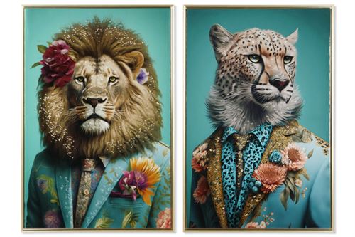 CU-211914 QUADRO TECIDO TELA 93X3,5X63,5CM LEON LEOPARDO 2 MOD
