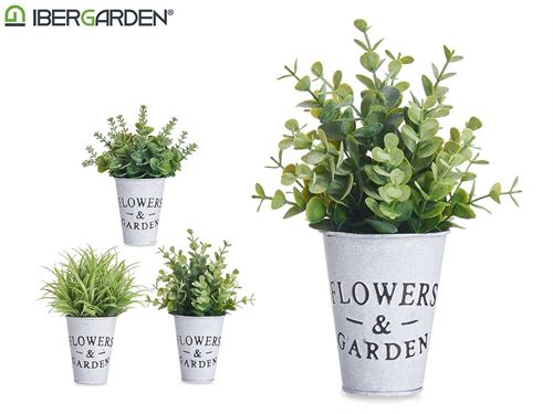 86825 PLANTA FLOR VERDE ENVEJECID BOTE METAL 23CM SORT 3