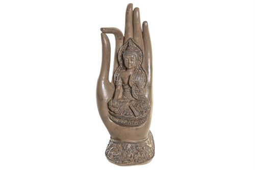 FD-205581 FIGURA RESINA 9X9X25 MÃO DE BUDA CASTANHO