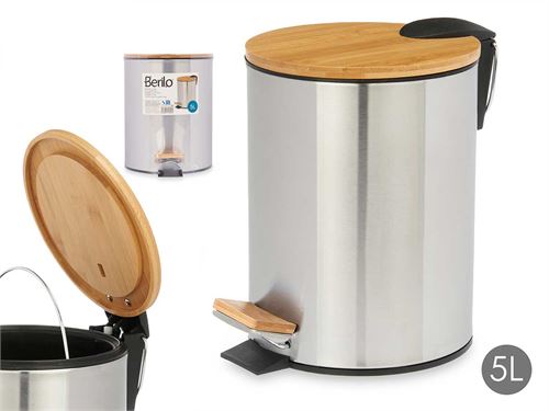 70898 BALDE LIXO INOX COM TAMPA BAMBU 5L