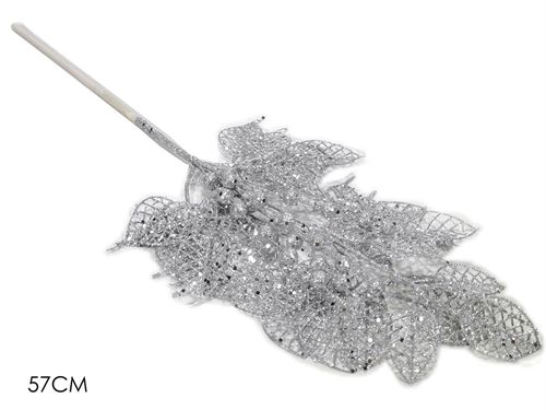 402242 HASTE FLOR NATAL PRATA 60CM GLITTER