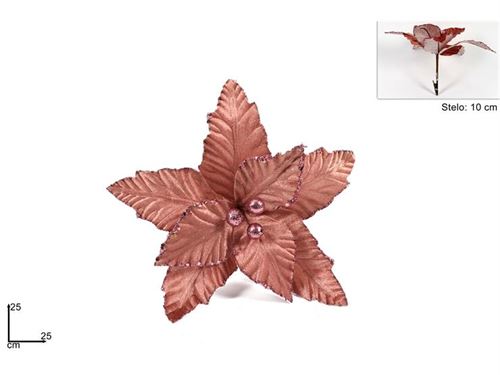 PINZONE POINSETTIA VELLUTO 25CM C/GLITTER ROSA ANTICO BMA-51A/OLD PINK