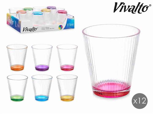 82271 CJ.12 COPOS VIDRO RISCAS 375ML TRANSPATENTE/CORES