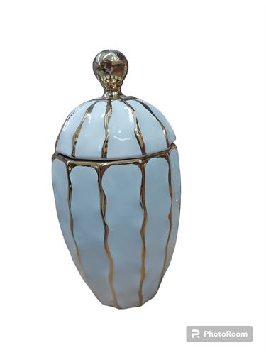 127030955 POTE CERAMICA BRANCO/DOURADO 16X16X31CM