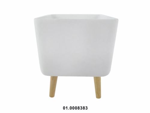 VASO BRANCO CIMENTO C/PÉS MDF 30X30X36CM