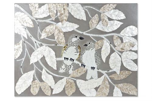 DECORAÇAO DE PAREDE VIDRO MDF 90X4X70 BIRDS LEAVES