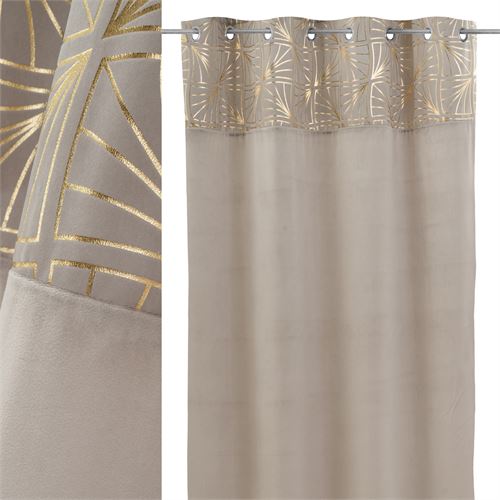804831 CORTINA VELUDO IMPRESSO DECÓ CINZA-ORO 140 X 260 CM