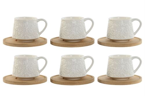 PC-217583 CHAVENA CAFÉ SET 6 PORCELANA BAMBU 90ML BRANCO