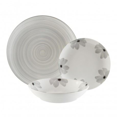 22120072 SERVIÇO PORCELANA 18PÇS FLORES CINZA