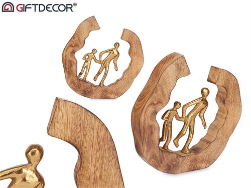 FIGURA DECORATIVA FAMILIA OURO COM SUPORTE