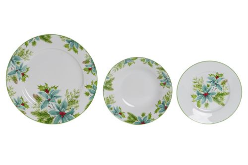 NV-207030 SERVIÇO 18PÇS CERAMICA 27X27X2CM FOLHAS VERDE