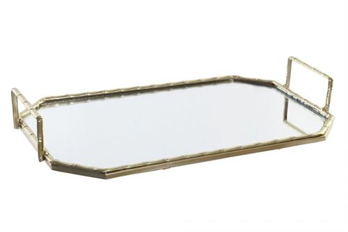 BANDEJA DE DECORAÇÃO METAL ESPELHO 37X22X5 DOURADO