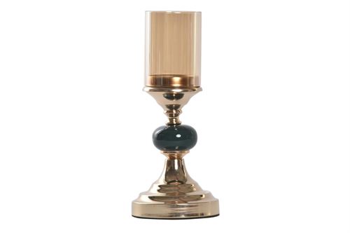 PV-191122 PORTAVELA METAL CRISTAL 12X12X28 DOURADO