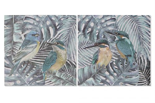 QUADRO TECIDO TELA 40X1,8X40 BIRD LEAVES 2 MOD