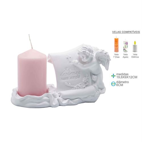 AR-77185 PORTA VELA ANJO RESINA 19,6X9X12