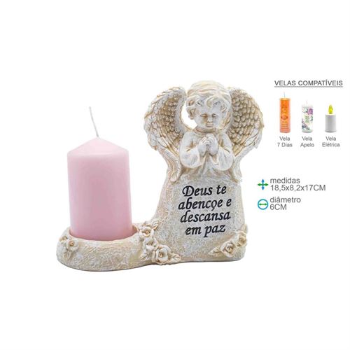 AR-77188 PORTA VELA ANJO RESINA 18,5X8,2X17 CM
