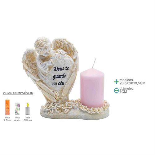 AR-77189 PORTA VELA ANJO RESINA 20,5X8X18,5 CM