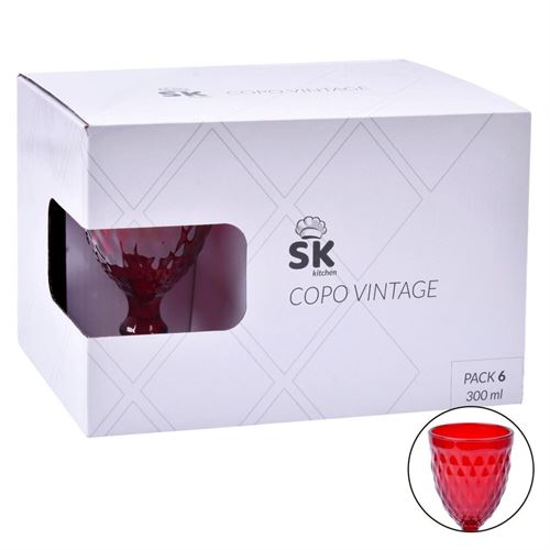 642-01 COPO VIDRO VINTAGE PK6 VERMELHO