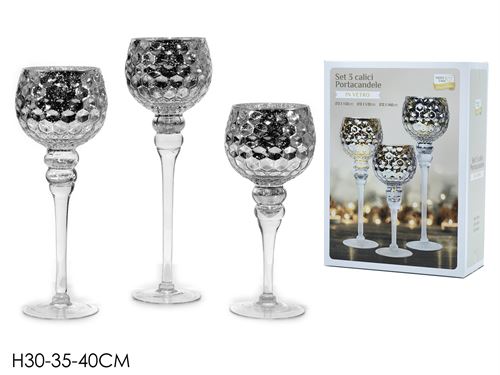 422505 CASTIÇAL VIDRO CJ.3 PRATA