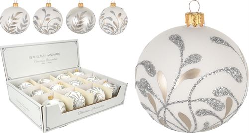 AVG113620 BOLA NATAL VIDRO FOLHAS 8CM