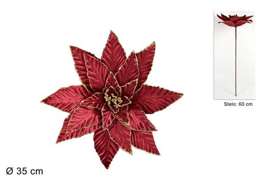 FLOR POINSETTIA VELLUTO 35CM BORDEAUX/ORO