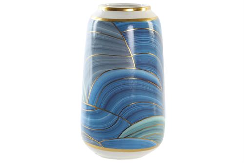 JR-190236 JARRA CERAMICA 21X21X35 ONDAS AZUL