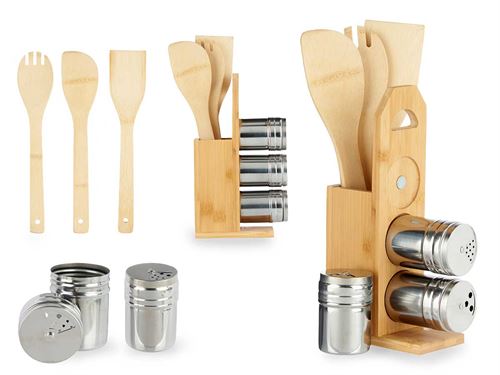 90970 CONJUNTO BAMBU COM UTENSILIOS 7PÇS 7,5 x 15 x 32,5 cm.