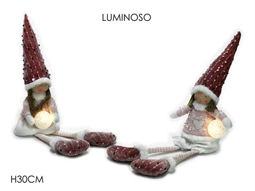 410110 BONECA NATAL ROSA TECIDO COM BOLA LED 30CM