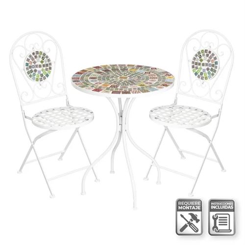 805805 SET MESA E 2 CADEIRAS BOHO MTL (MESA 60X60X72 CADEIRA38X38X92)CM