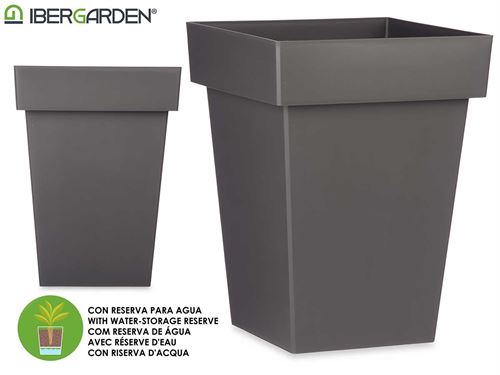 VASO CUADRADO CINZA COM RESERVA AGUA 40CM