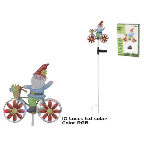 218519 ESTATUETA SOLAR 10LED GNOMO NA BICICLETA 19,9X4,5X89CM
