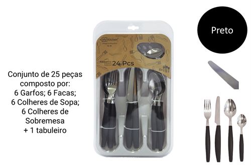 24624 TALHERES T129 PRETO 24PCS C/ TABULEIRO