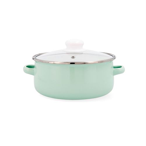 5424976 CAÇAROLA  AÇO ESMALTE C/TAMPA VIDRO 20CM