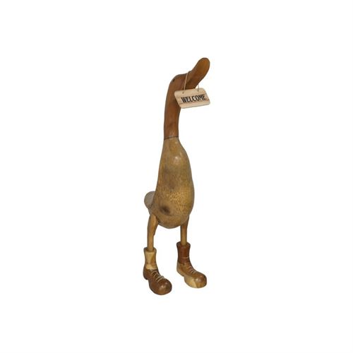 193922 PATO MADERA NATURAL 65CM   CARTEL 5X10CM WELCOME