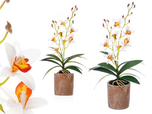 59562 VASO TERRACOTA FLOR BRANCA LARANJA 25X10X57,5CM