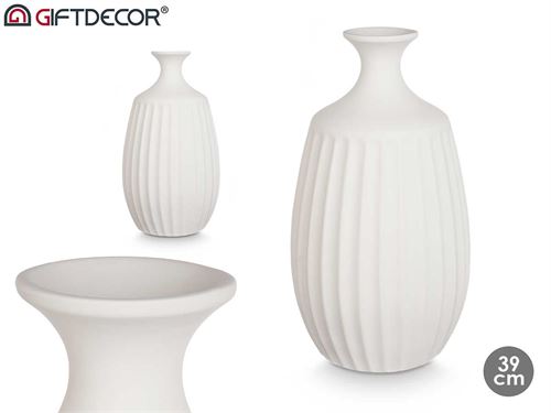 80131 JARRA CERAMICA BRANCA 39CM RISCAS