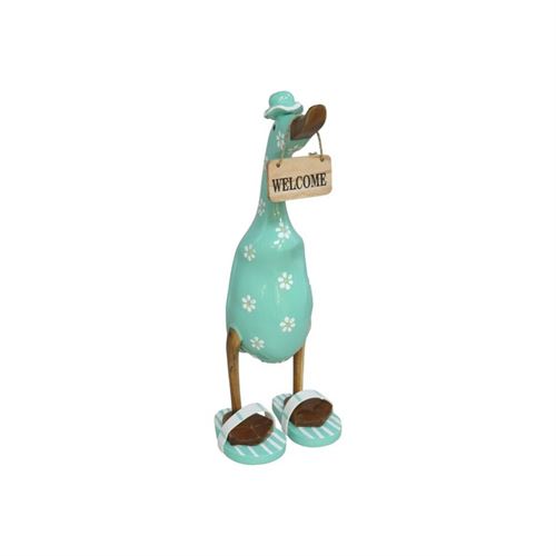 193939 PATO MADERA AZUL 40CM   CARTEL 4X7CM WELCOME