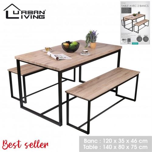 151343 MESA MDF COM 2 BANCOS 140X80X75-120X35X46CM