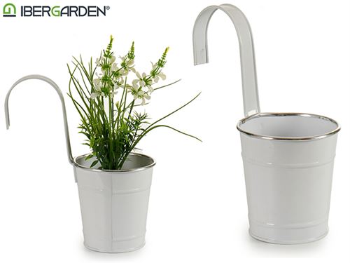 VASO P/A PENDURAR BRANCO C/FIO PRATEADO MTL 24x13,3x27cm