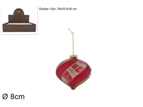 166568 BOLA VIDRO 8CM RISCADA VERMELHA