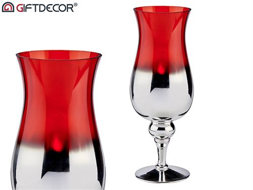 56459 COPO DECORATIVO PRATA E VERMELHO 13 x 13 x 35 cm