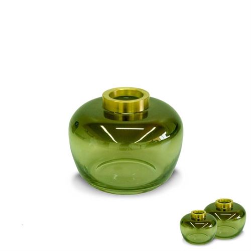 122825162 VASO VIDRO VERDE C/OURO 14.5*14.5*12CM