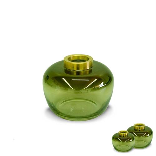 VASO VIDRO VERDE C/OURO 14.5*14.5*12CM