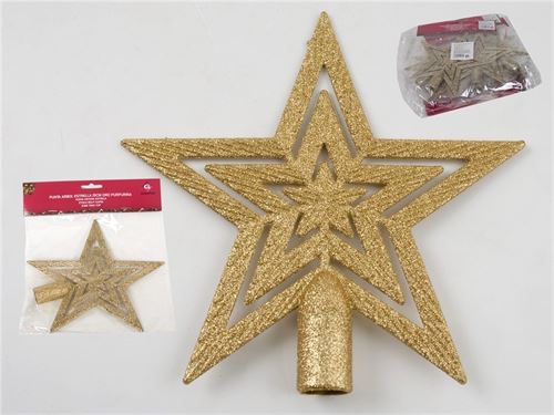 PONTA ÁRVORE DE NATAL ESTRELA PURPURINA OURO 19CM