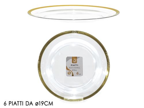 491821 PRATO ACRILICO REBORDO OURO 19CM PK6