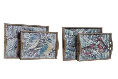 BD-187863 BANDEJA SET 2 MDF 40X30X6,5 BIRDS LEAVES 2 MOD