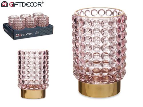 64244 CASTIÇAL VIDRO ROSA 13CM
